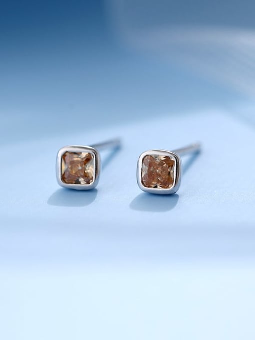 ES2445 [ Platinum Champagne] 925 Sterling Silver Cubic Zirconia Geometric Minimalist Stud Earring